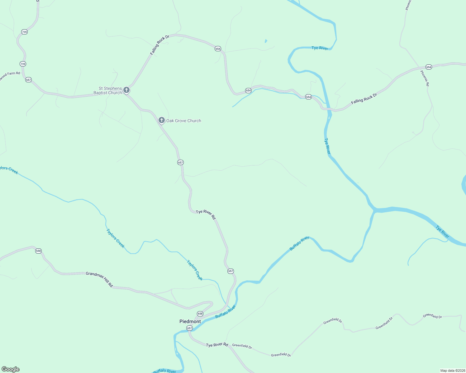 map of restaurants, bars, coffee shops, grocery stores, and more near Rives Lane in Nelson County