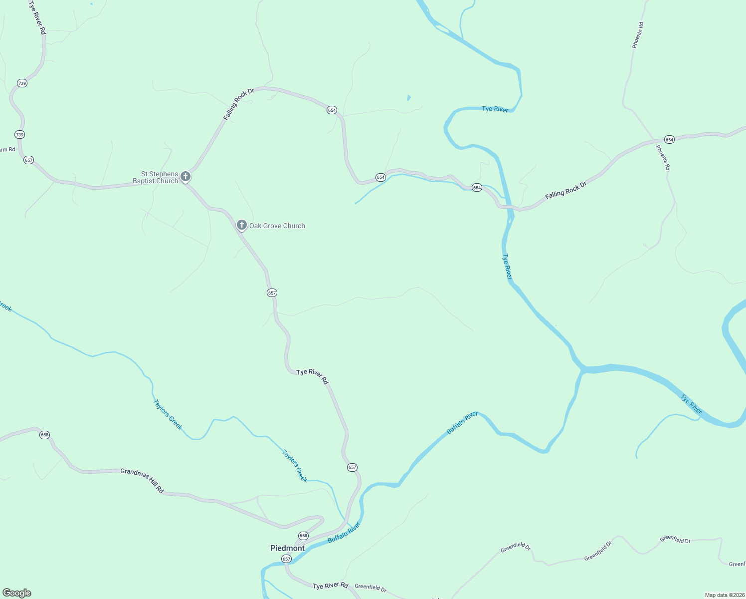 map of restaurants, bars, coffee shops, grocery stores, and more near Rives Lane in Nelson County