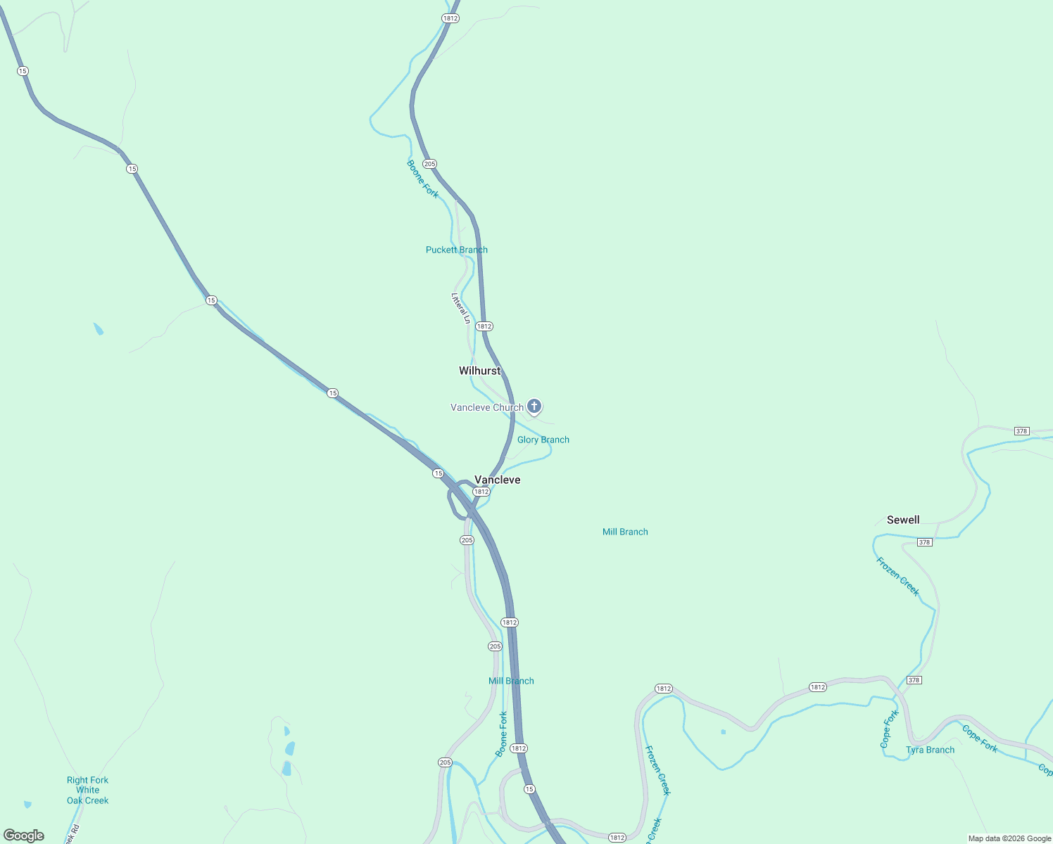 map of restaurants, bars, coffee shops, grocery stores, and more near 62 Glory Branch Road in Vancleve