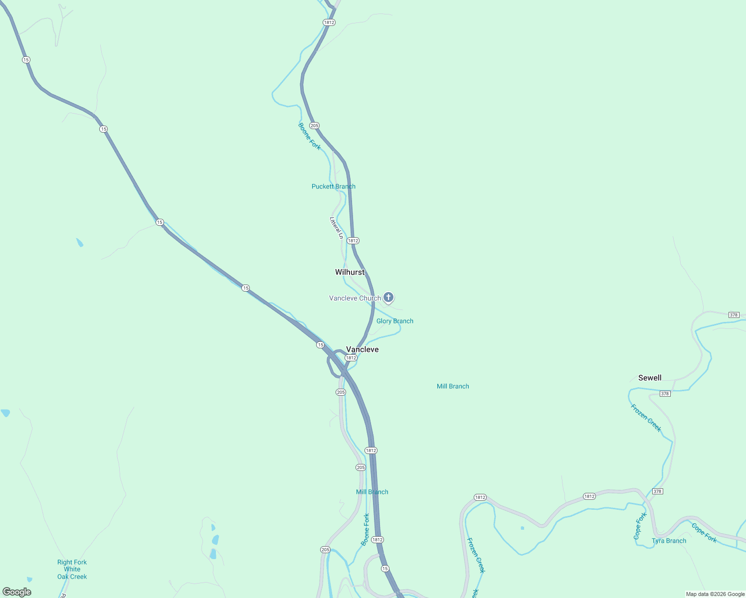 map of restaurants, bars, coffee shops, grocery stores, and more near 62 Glory Branch Road in Vancleve