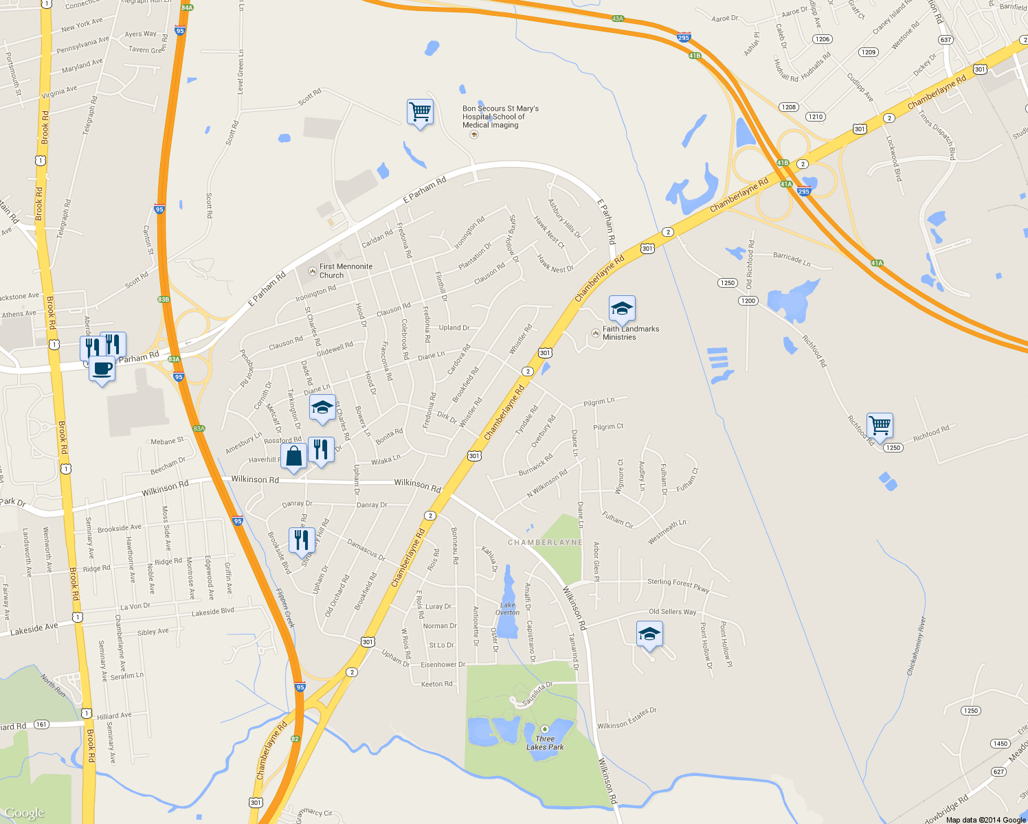map of restaurants, bars, coffee shops, grocery stores, and more near 8219 Chamberlayne Road in Richmond