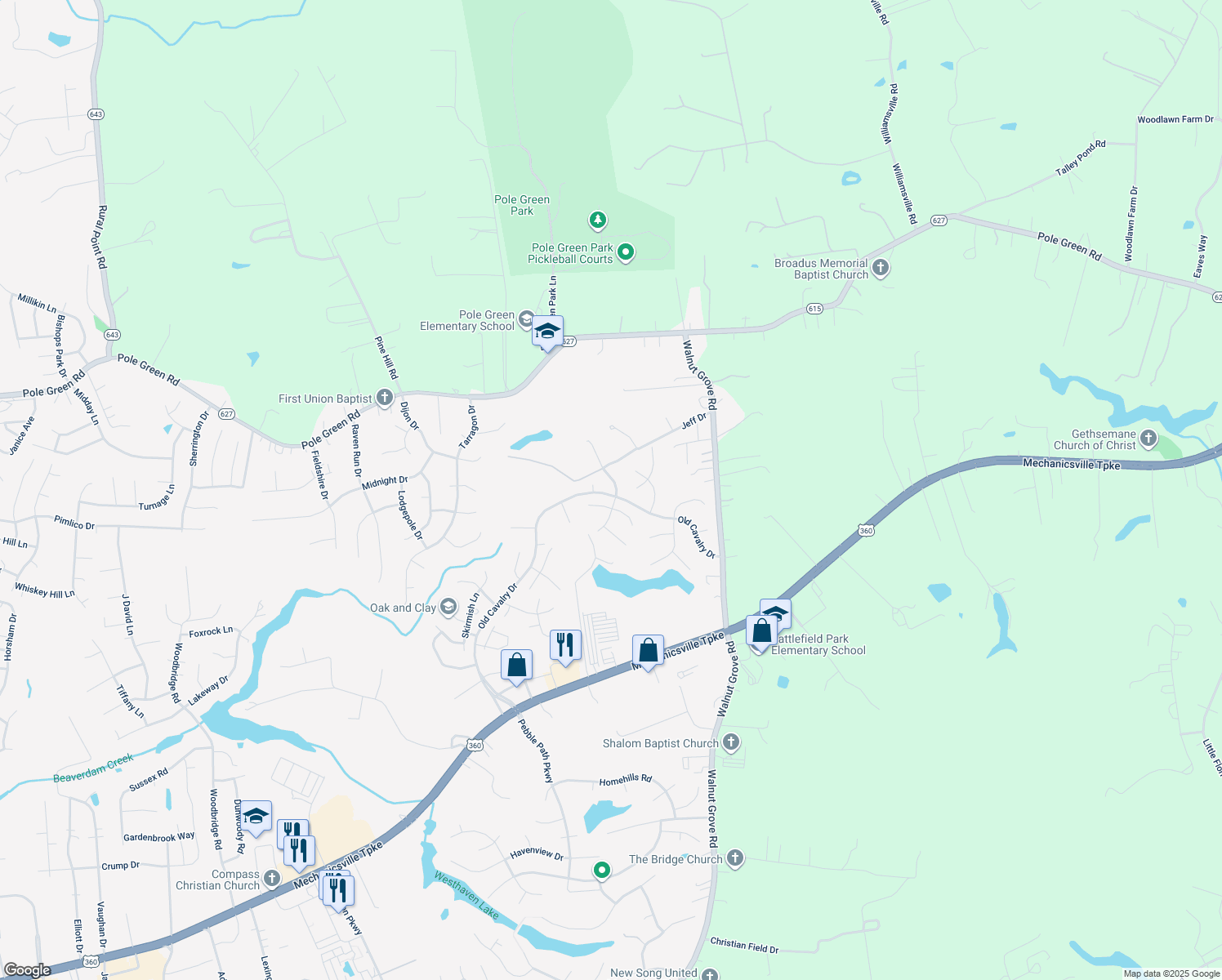map of restaurants, bars, coffee shops, grocery stores, and more near 8317 Ironclad Drive in Mechanicsville