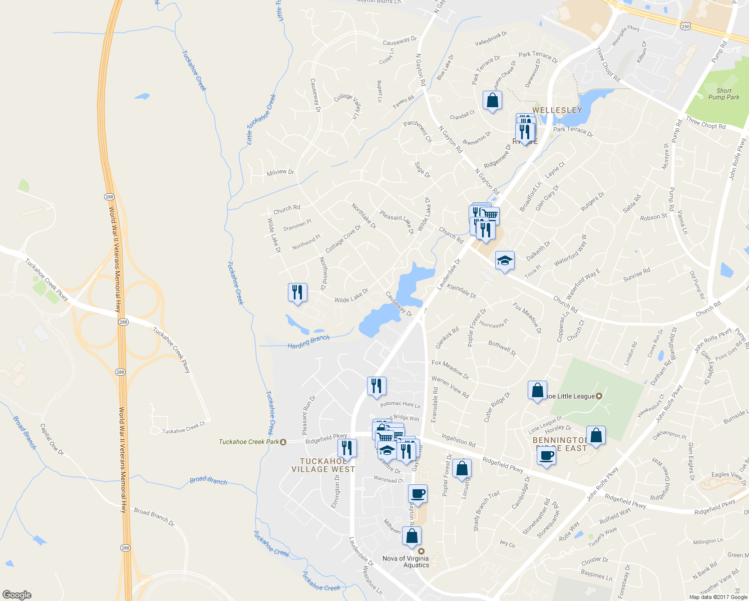 map of restaurants, bars, coffee shops, grocery stores, and more near 2726 Berkeley Pointe Drive in Richmond