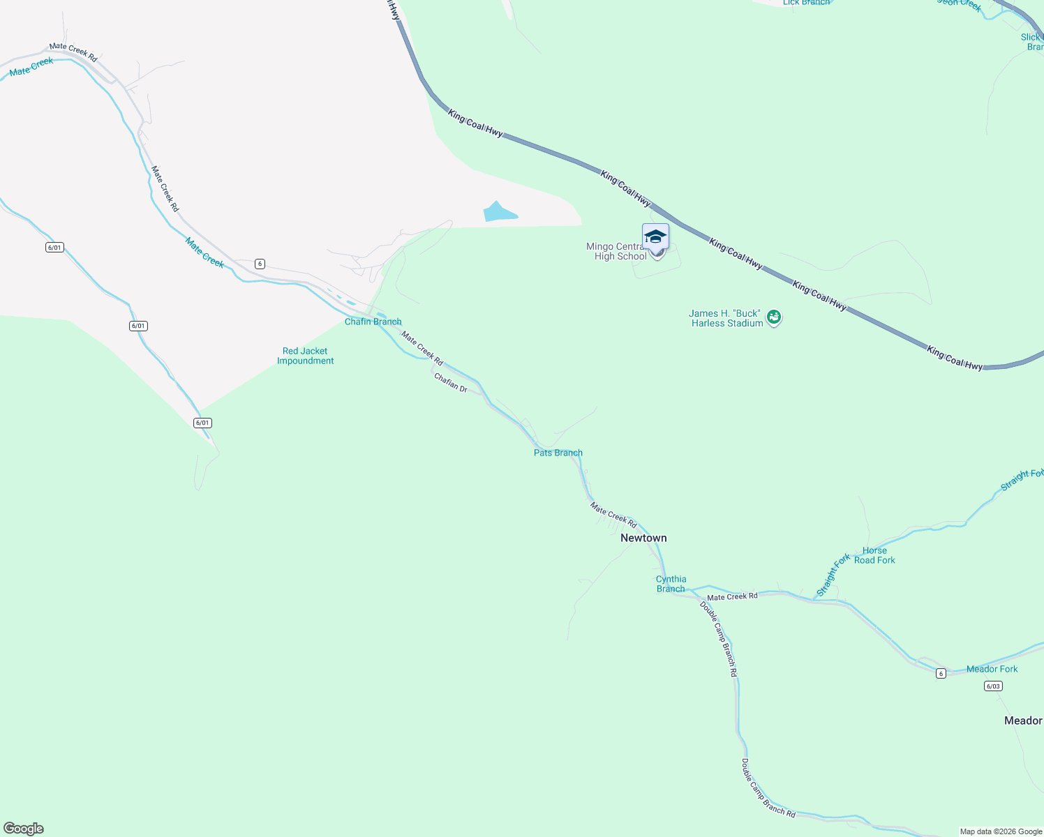 map of restaurants, bars, coffee shops, grocery stores, and more near 1290 Mate Creek Road in Mingo County