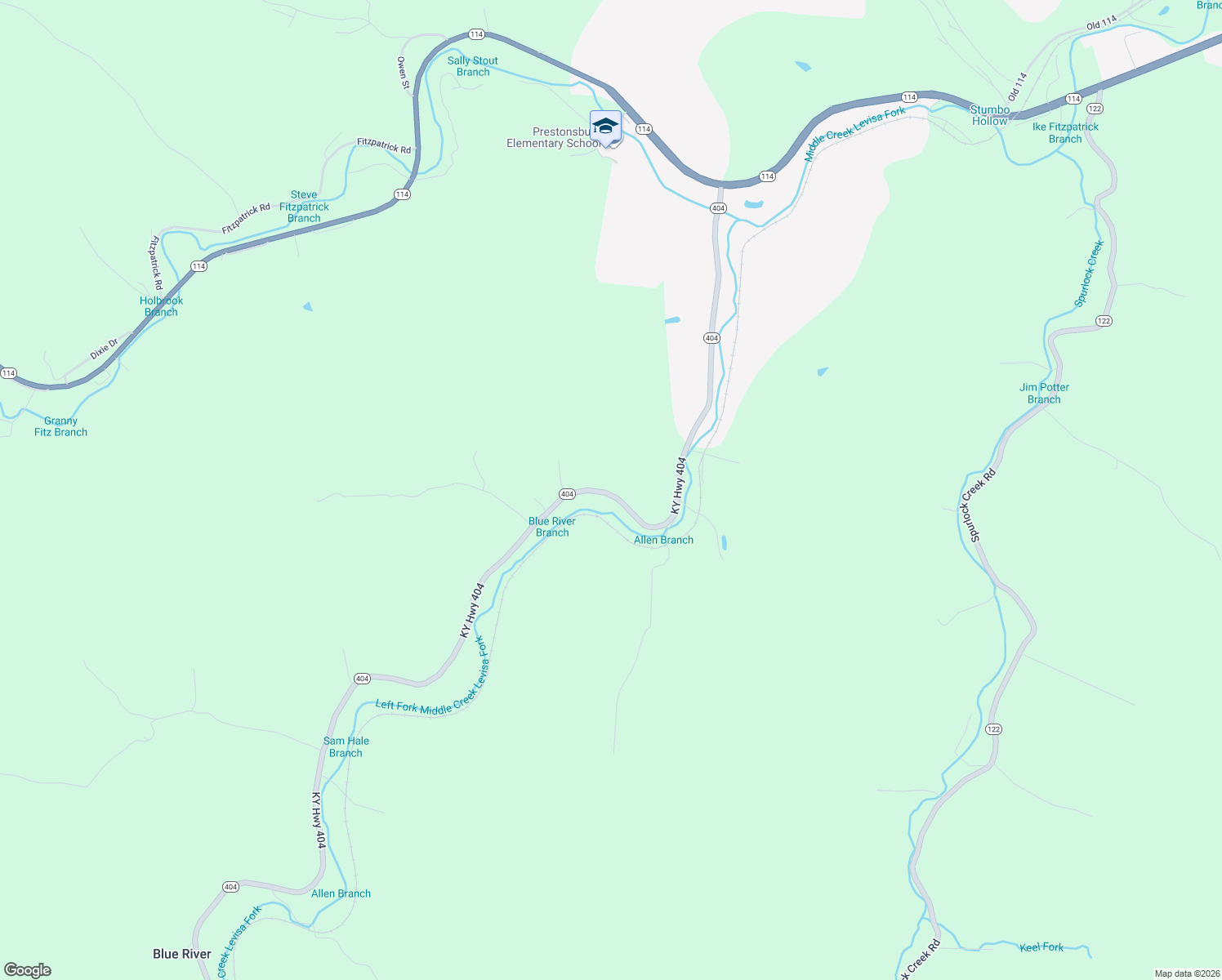 map of restaurants, bars, coffee shops, grocery stores, and more near 1199 State Highway 404 in Prestonsburg