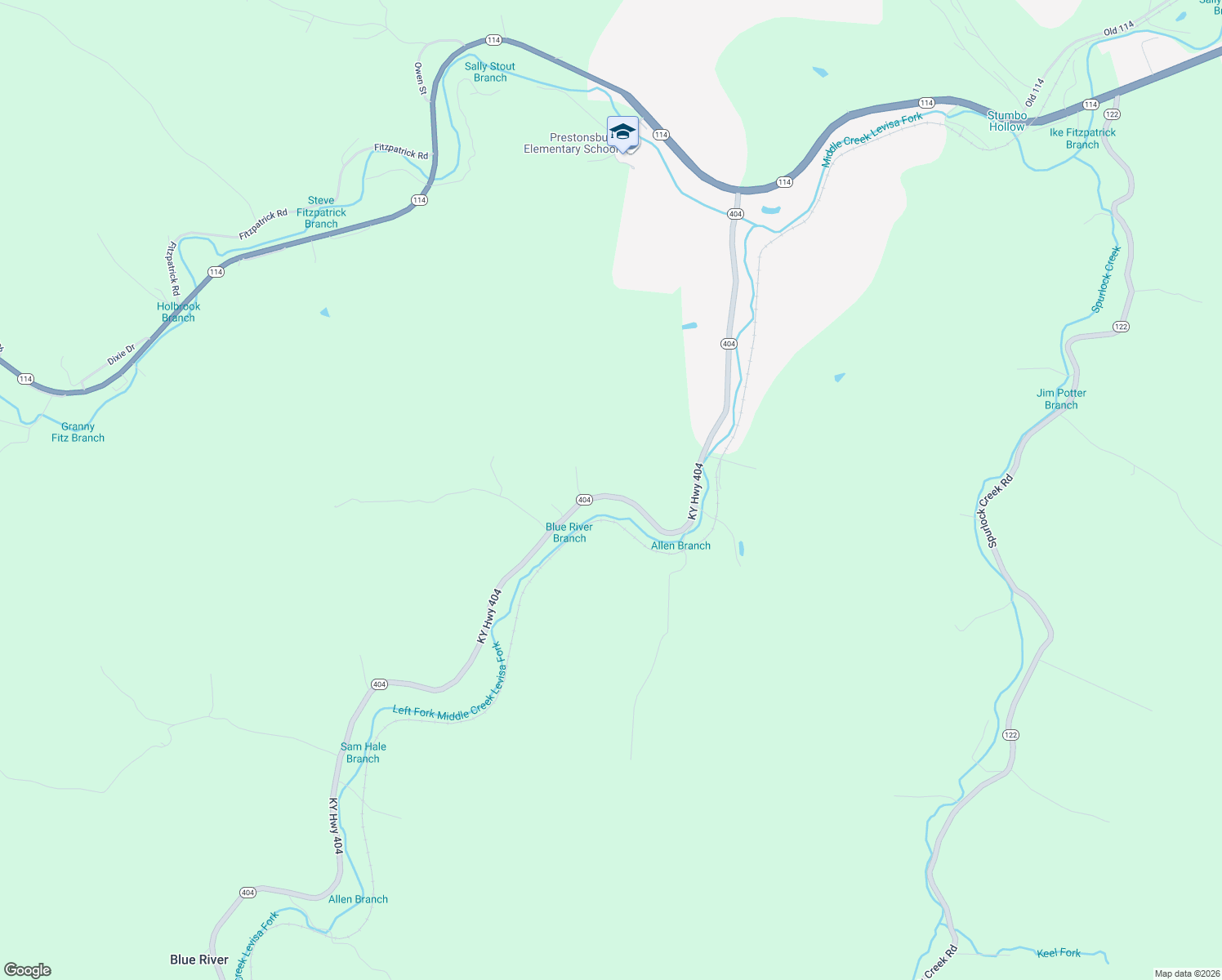 map of restaurants, bars, coffee shops, grocery stores, and more near 1199 State Highway 404 in Prestonsburg