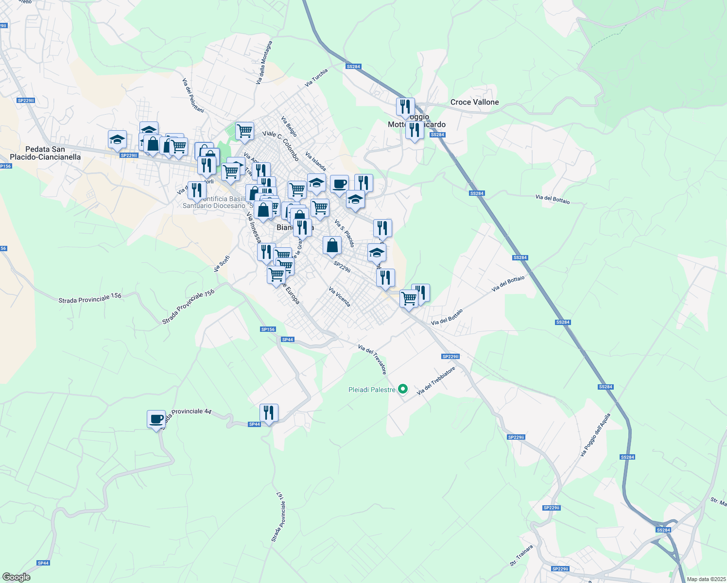 map of restaurants, bars, coffee shops, grocery stores, and more near 14 Via Poeta Cavallaro in Biancavilla