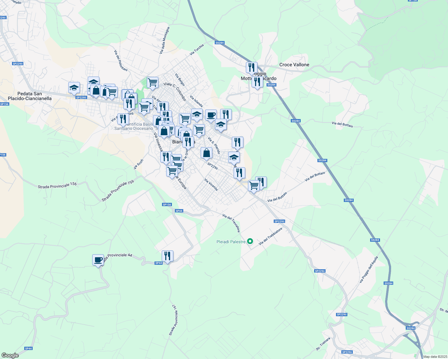 map of restaurants, bars, coffee shops, grocery stores, and more near 14 Via Poeta Cavallaro in Biancavilla
