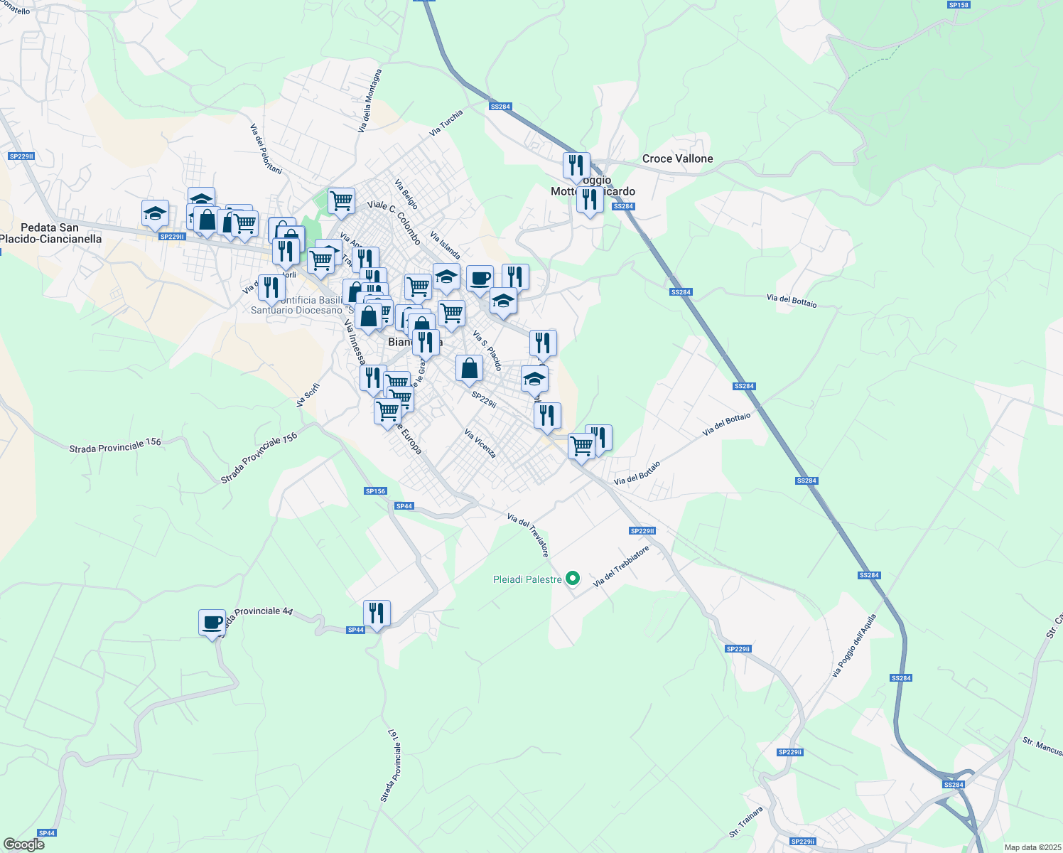 map of restaurants, bars, coffee shops, grocery stores, and more near 15 Via Vittorio Emanuele in Biancavilla