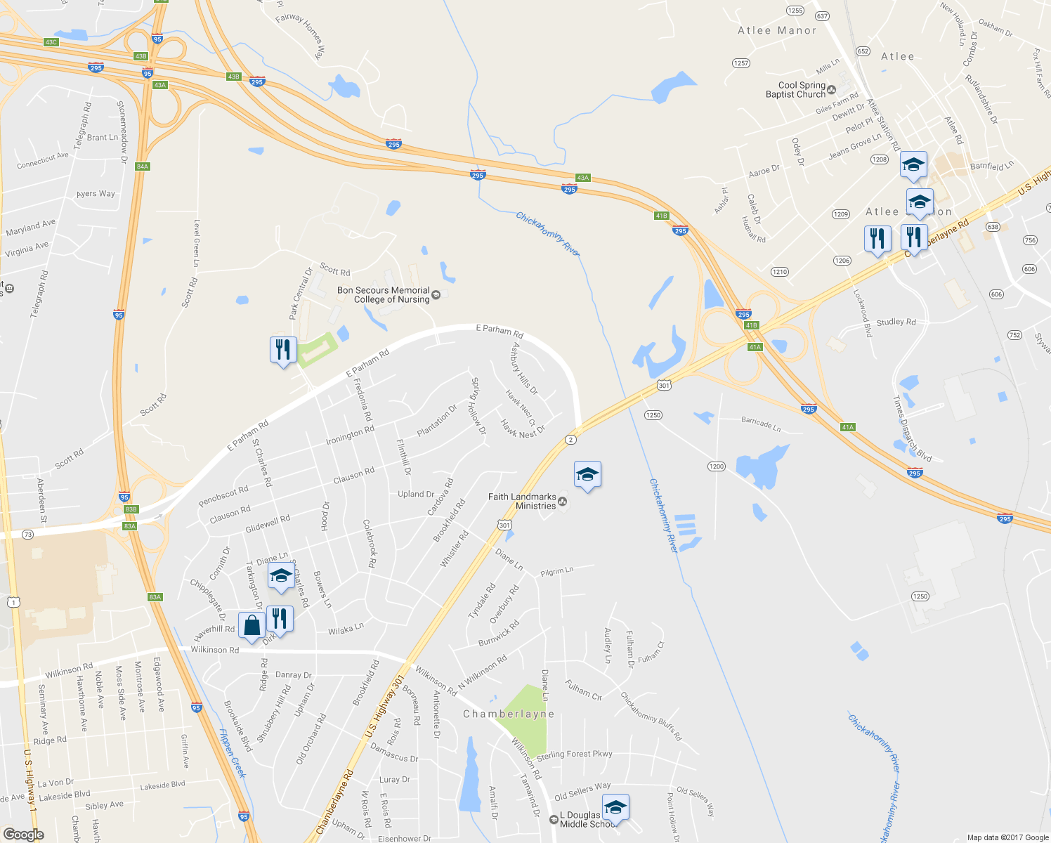 map of restaurants, bars, coffee shops, grocery stores, and more near 113 Hawk Nest Court in Richmond