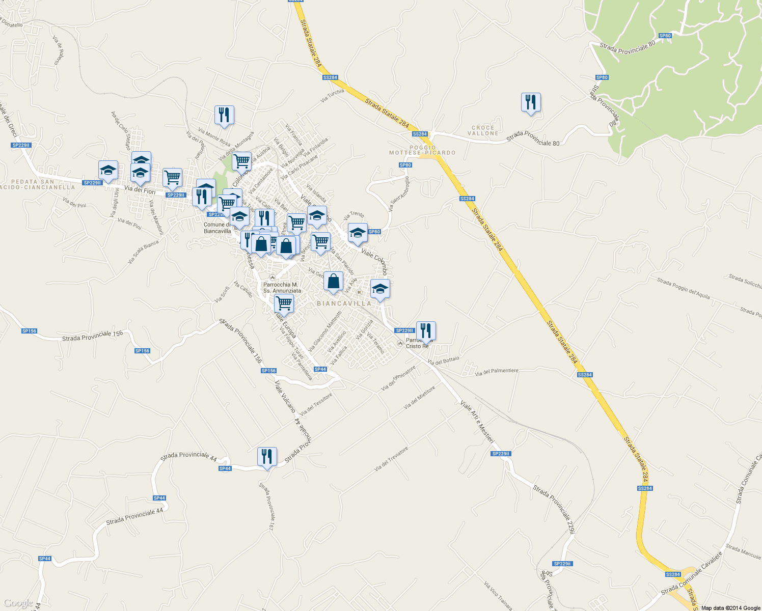 map of restaurants, bars, coffee shops, grocery stores, and more near 1 Via Gian Battista Vico in Biancavilla
