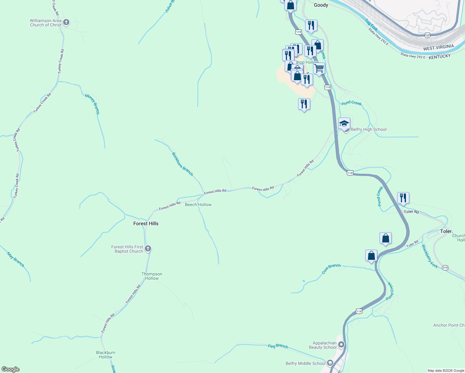 map of restaurants, bars, coffee shops, grocery stores, and more near 972 Forest Hills Road in Forest Hills