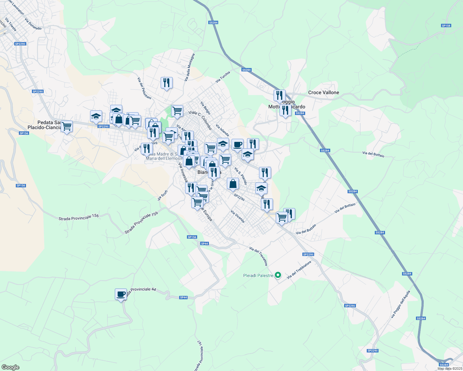 map of restaurants, bars, coffee shops, grocery stores, and more near 5 Via Brancato in Biancavilla
