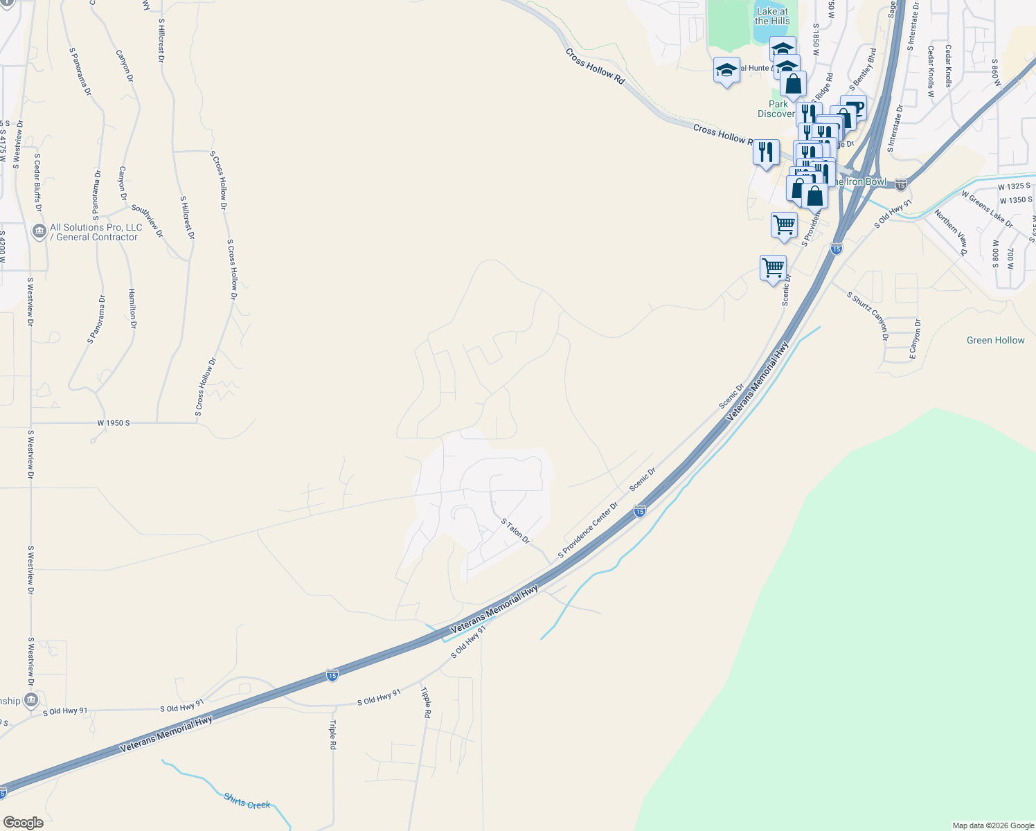 map of restaurants, bars, coffee shops, grocery stores, and more near 2766 West Eagle Ridge Loop in Cedar City