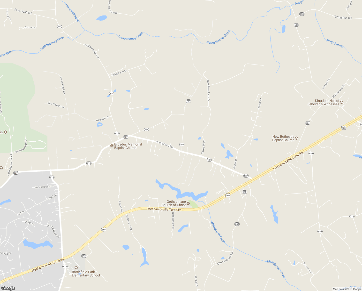 map of restaurants, bars, coffee shops, grocery stores, and more near 9001 Woodlawn Drive in Mechanicsville