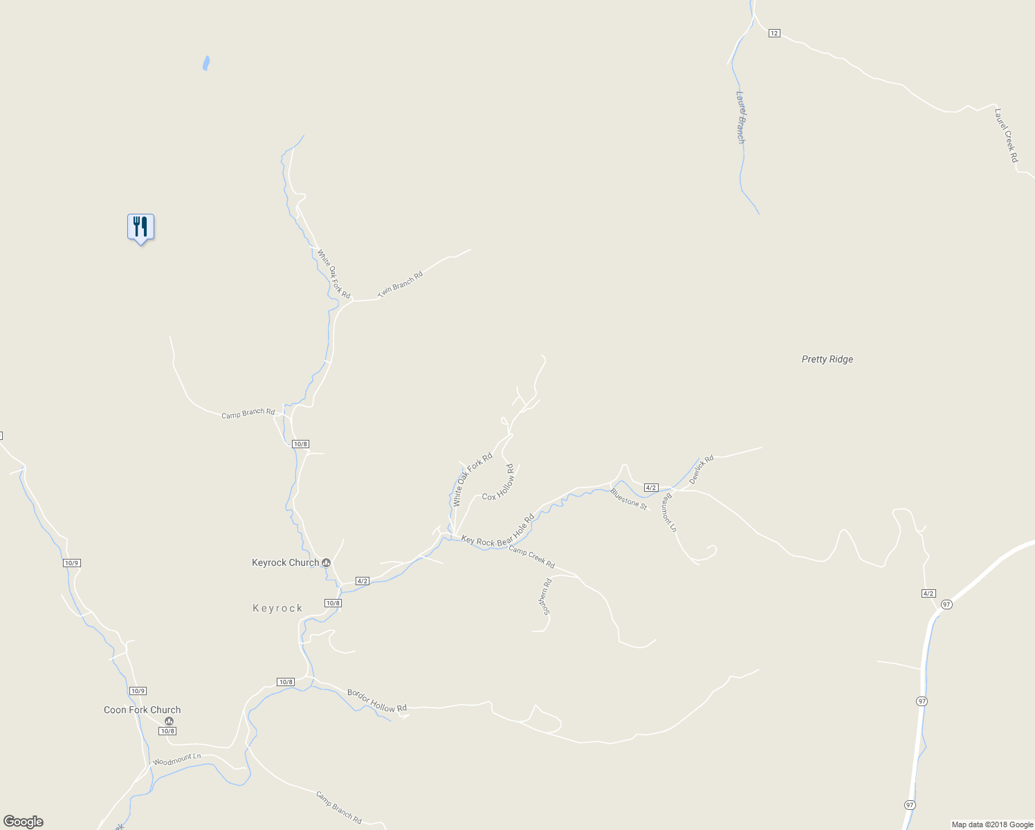 map of restaurants, bars, coffee shops, grocery stores, and more near White Oak Fork Road in Ravencliff