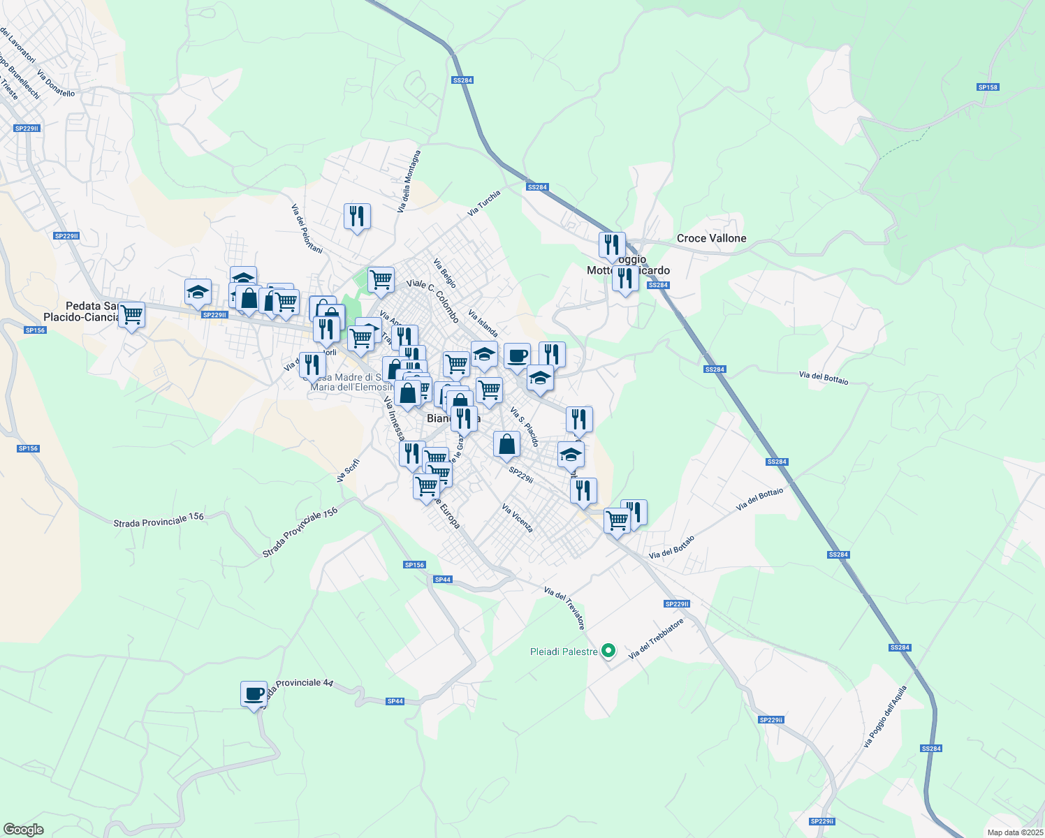 map of restaurants, bars, coffee shops, grocery stores, and more near 53 Via San Placido in Biancavilla