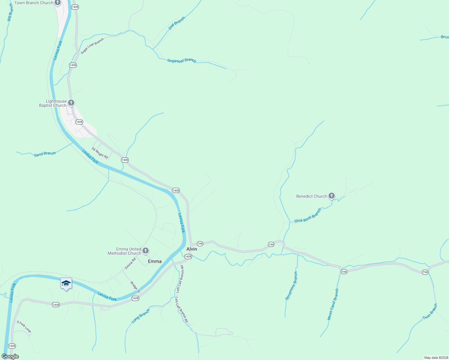 map of restaurants, bars, coffee shops, grocery stores, and more near Emily Enterprise Road in Prestonsburg