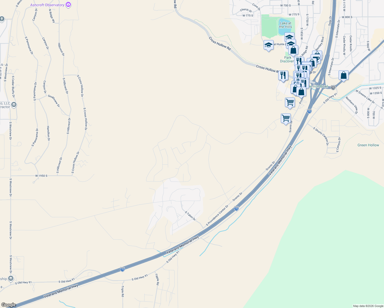 map of restaurants, bars, coffee shops, grocery stores, and more near 2758 West Eagle Ridge Loop in Cedar City