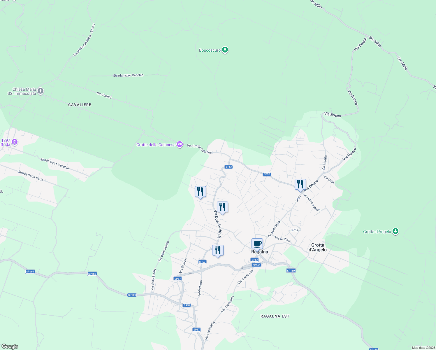 map of restaurants, bars, coffee shops, grocery stores, and more near 10 Vico Calvagna in Ragalna