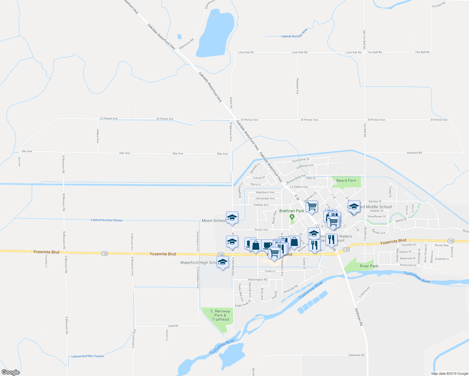 map of restaurants, bars, coffee shops, grocery stores, and more near 542 North Reinway Avenue in Waterford