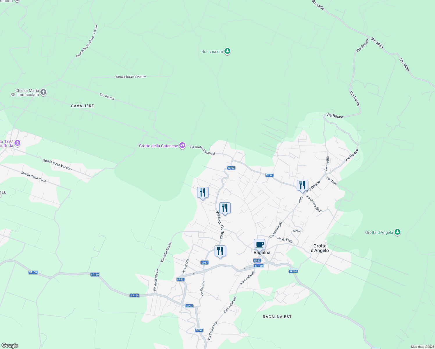 map of restaurants, bars, coffee shops, grocery stores, and more near 10 Vico Calvagna in Ragalna