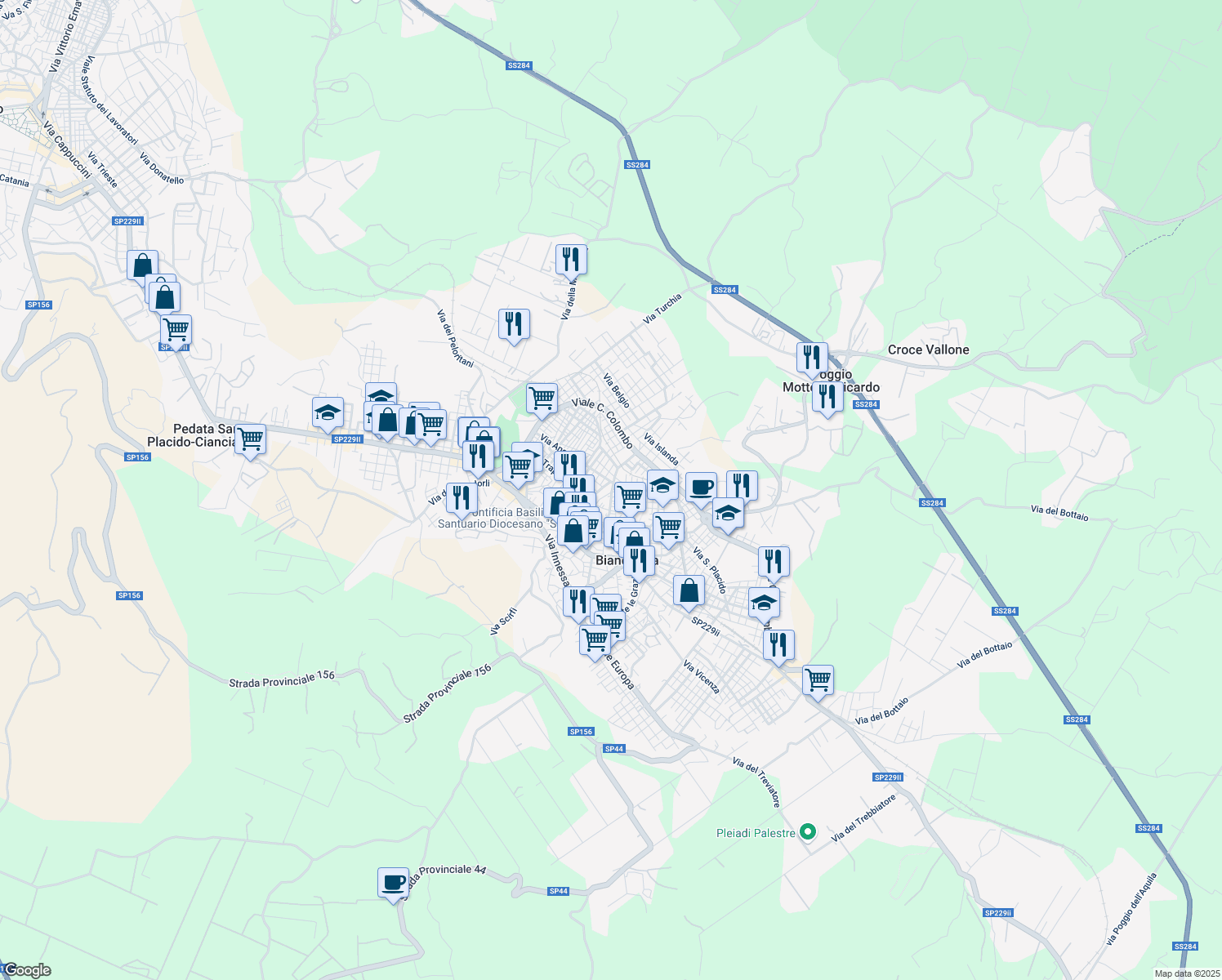 map of restaurants, bars, coffee shops, grocery stores, and more near 1 Via Genova in Biancavilla