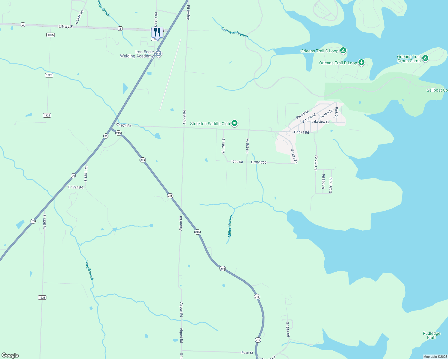 map of restaurants, bars, coffee shops, grocery stores, and more near 16893-16999 South 1457 Road in Stockton