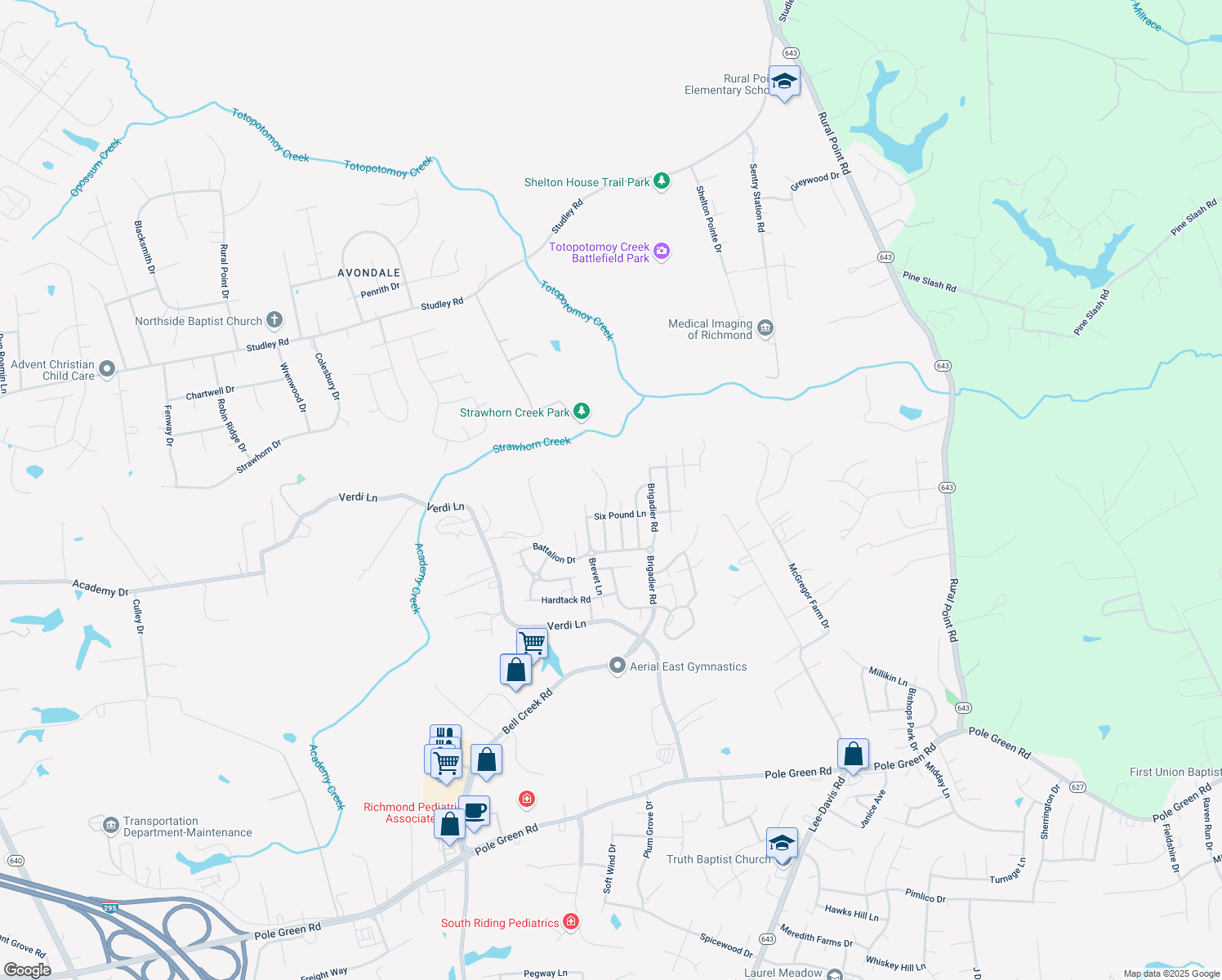 map of restaurants, bars, coffee shops, grocery stores, and more near 9086 Sutlers Ln in Mechanicsville