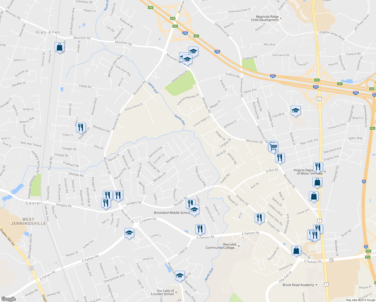 map of restaurants, bars, coffee shops, grocery stores, and more near 1701 Naselle Lane in Richmond