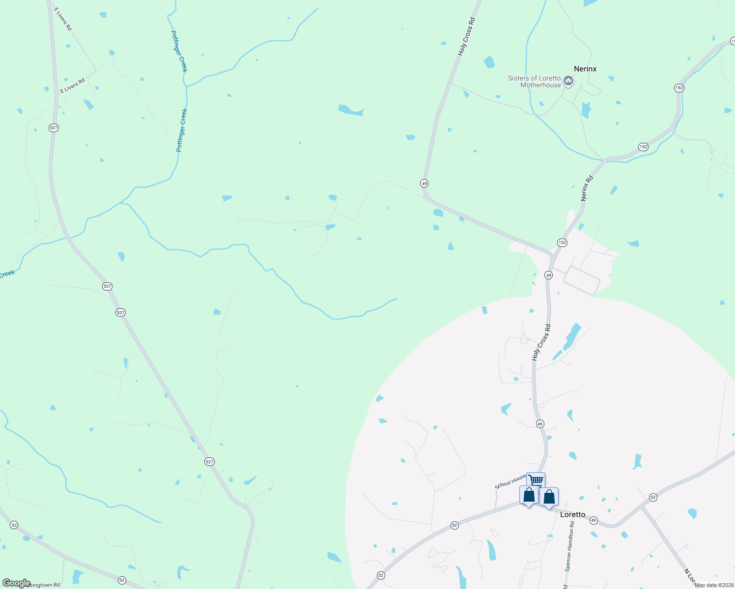 map of restaurants, bars, coffee shops, grocery stores, and more near in Loretto