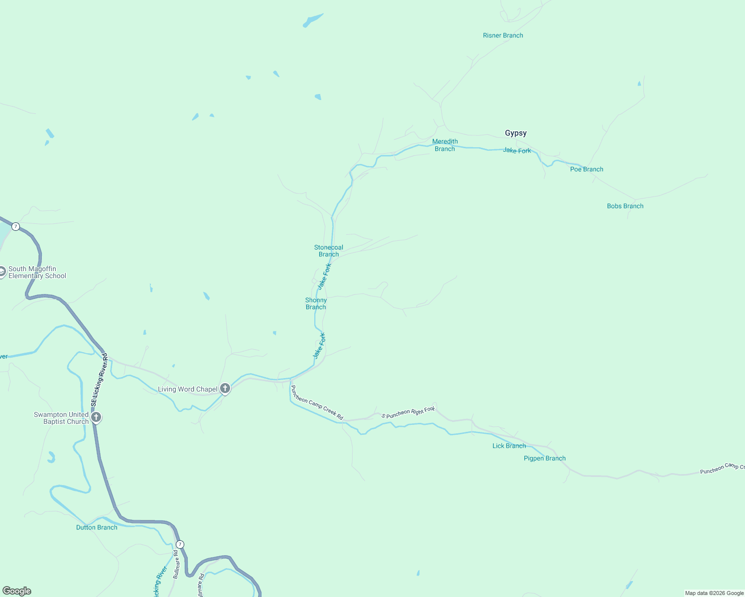 map of restaurants, bars, coffee shops, grocery stores, and more near Shonny Branch Road in Salyersville