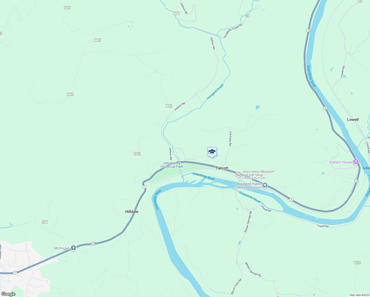 map of restaurants, bars, coffee shops, grocery stores, and more near 169 J W Whanger Road in Hinton
