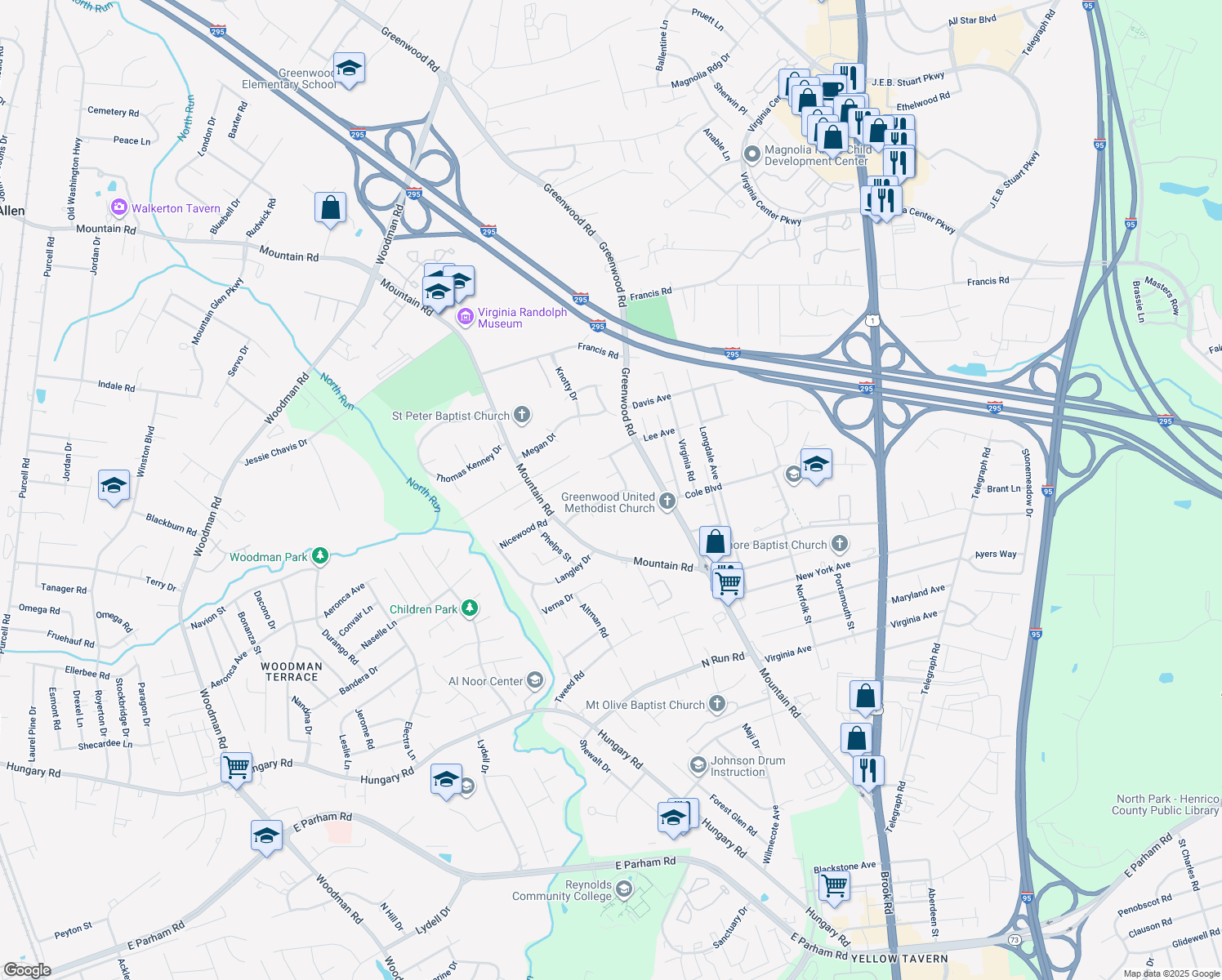 map of restaurants, bars, coffee shops, grocery stores, and more near 1934 Brilland Court in Glen Allen