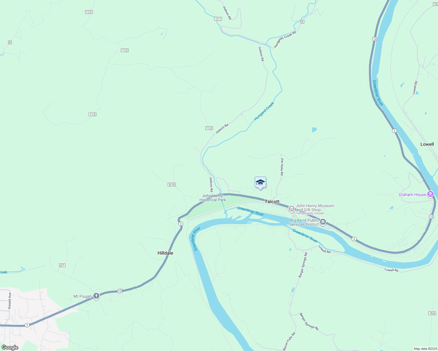 map of restaurants, bars, coffee shops, grocery stores, and more near 169 J. W. Whanger Road in Hinton