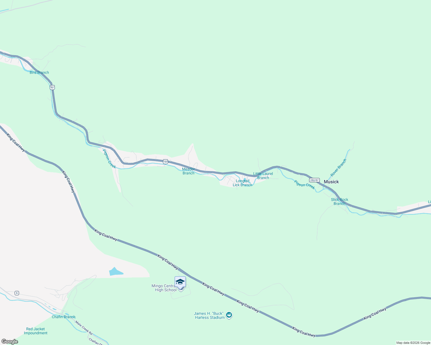 map of restaurants, bars, coffee shops, grocery stores, and more near County Route 252/57 in Delbarton