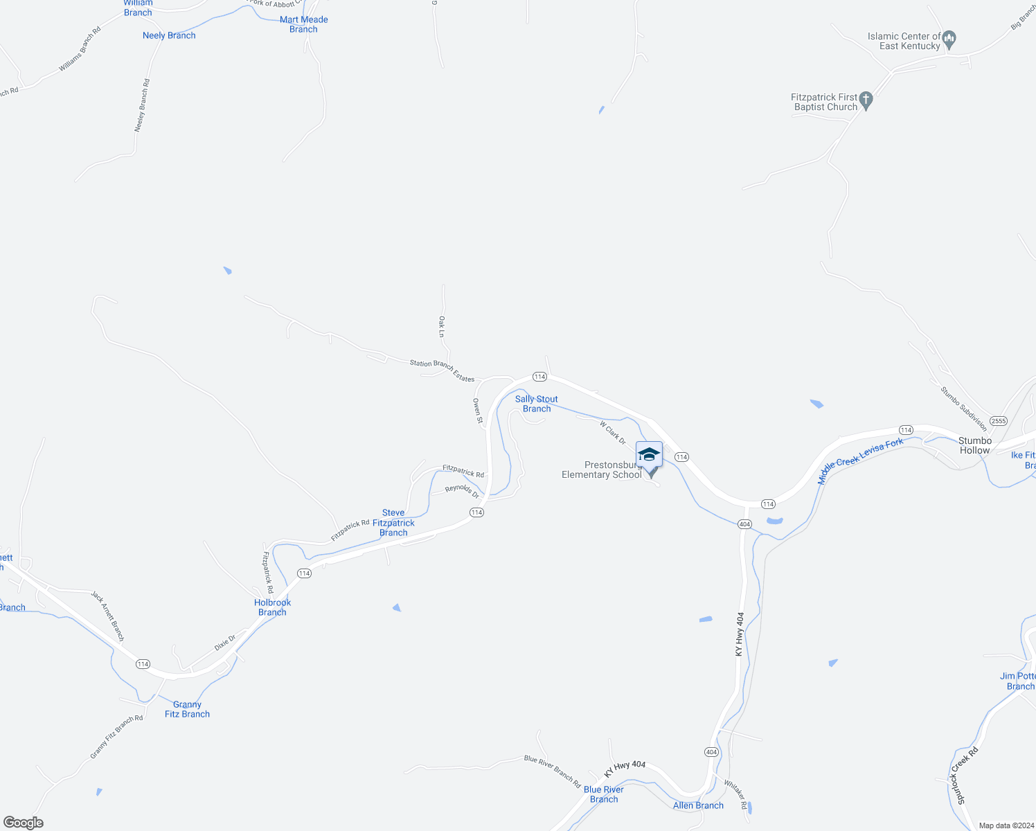 map of restaurants, bars, coffee shops, grocery stores, and more near 415 Woodland Hills Road in Prestonsburg