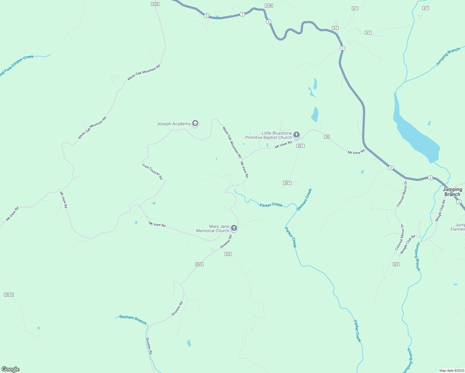 map of restaurants, bars, coffee shops, grocery stores, and more near Mountain View Road in White Oak