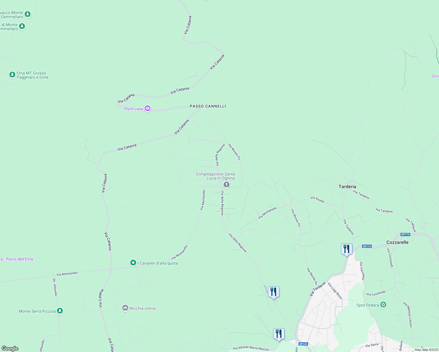 map of restaurants, bars, coffee shops, grocery stores, and more near 83 Via della Regione in Città metropolitana di Catania