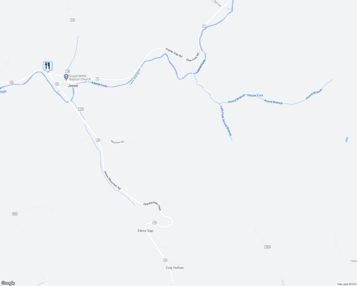 map of restaurants, bars, coffee shops, grocery stores, and more near in Jesse