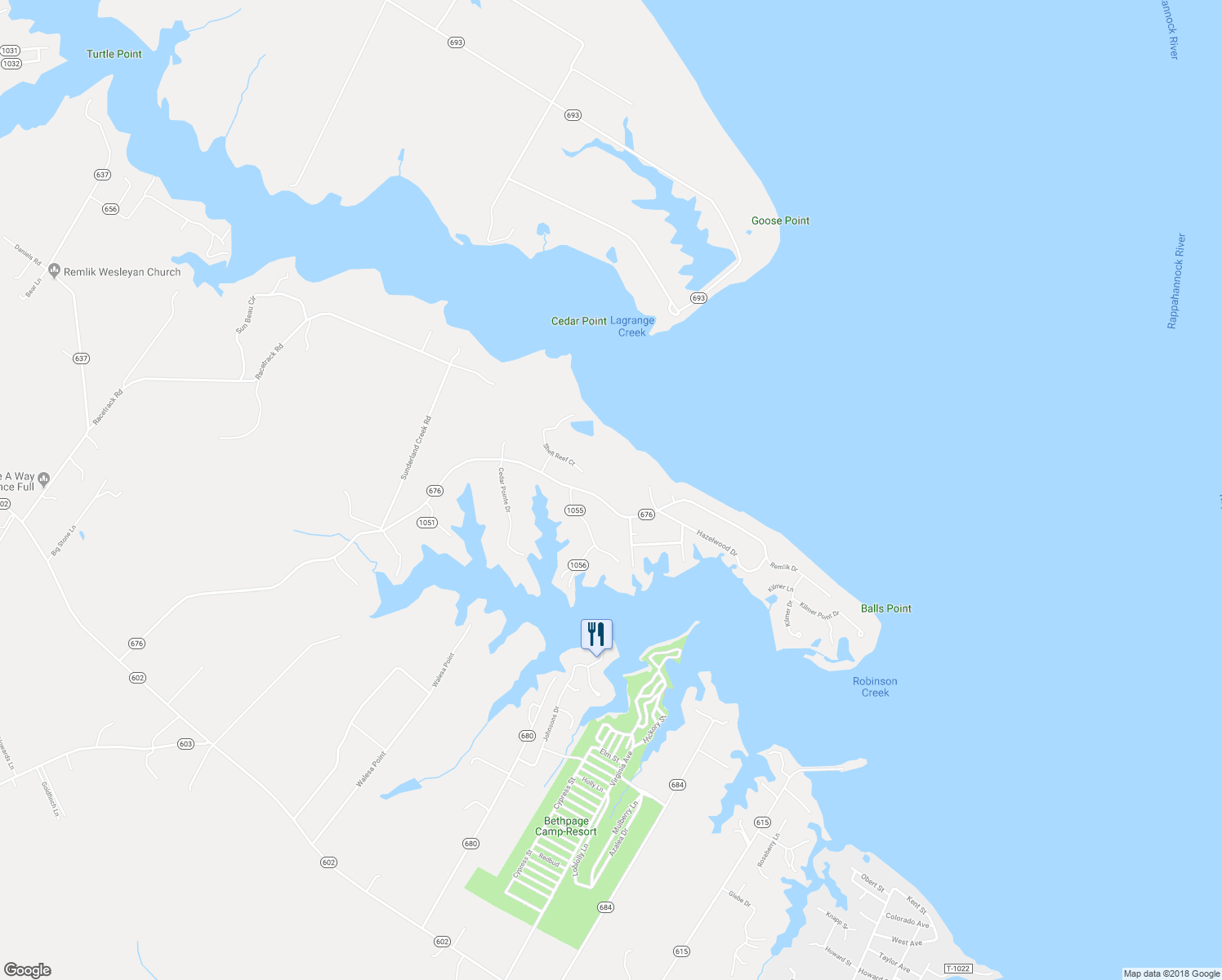 map of restaurants, bars, coffee shops, grocery stores, and more near 175 Shell Court in Urbanna