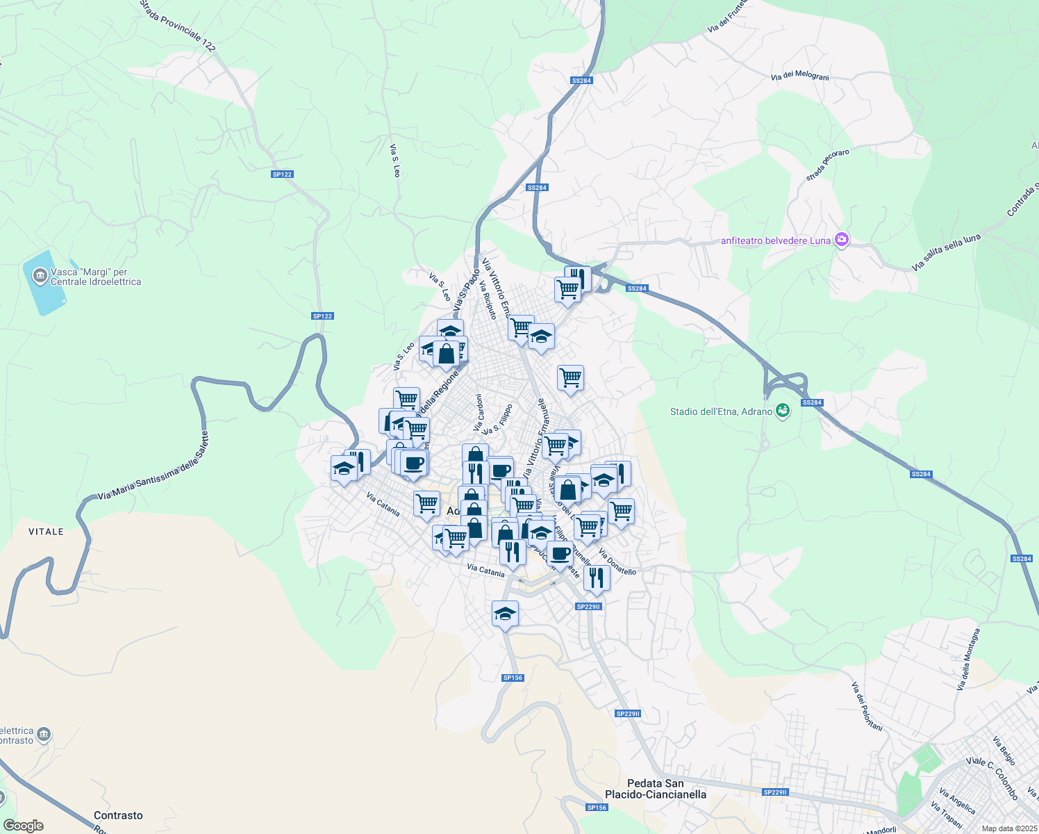 map of restaurants, bars, coffee shops, grocery stores, and more near 8 Via Maccarrone in Adrano
