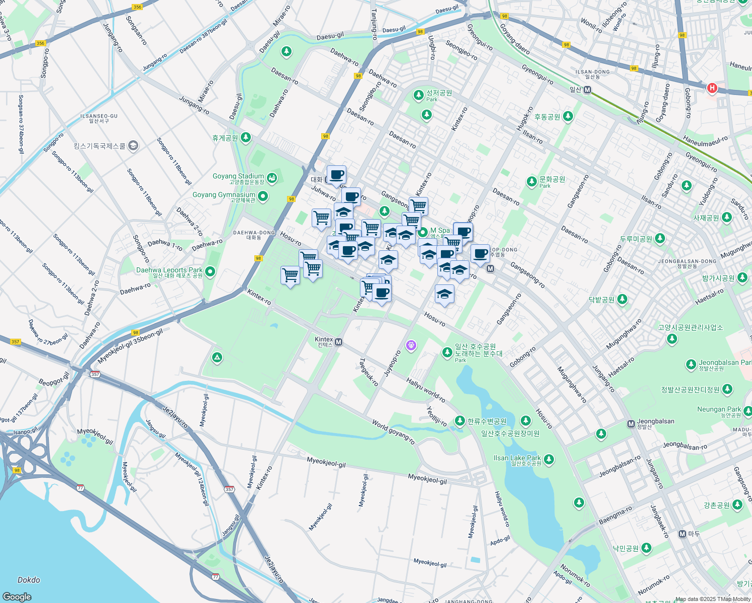 map of restaurants, bars, coffee shops, grocery stores, and more near in Goyang-si