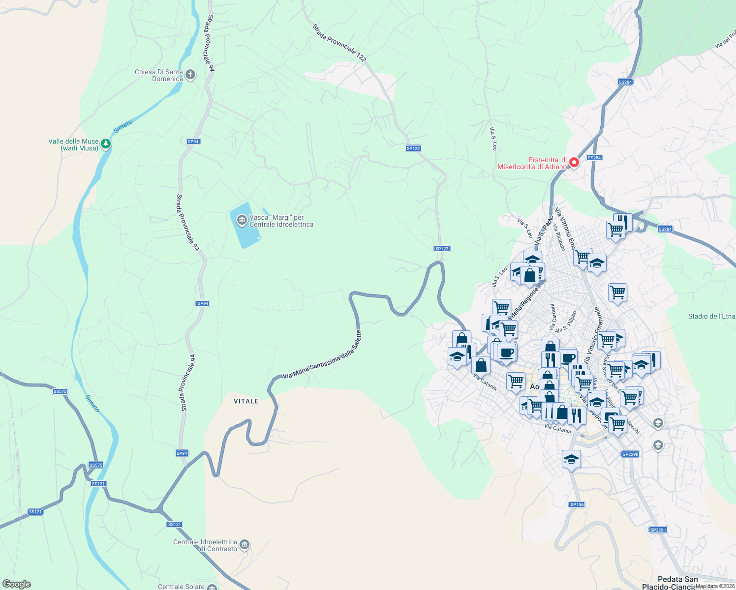 map of restaurants, bars, coffee shops, grocery stores, and more near in Metropolitan city of Catania