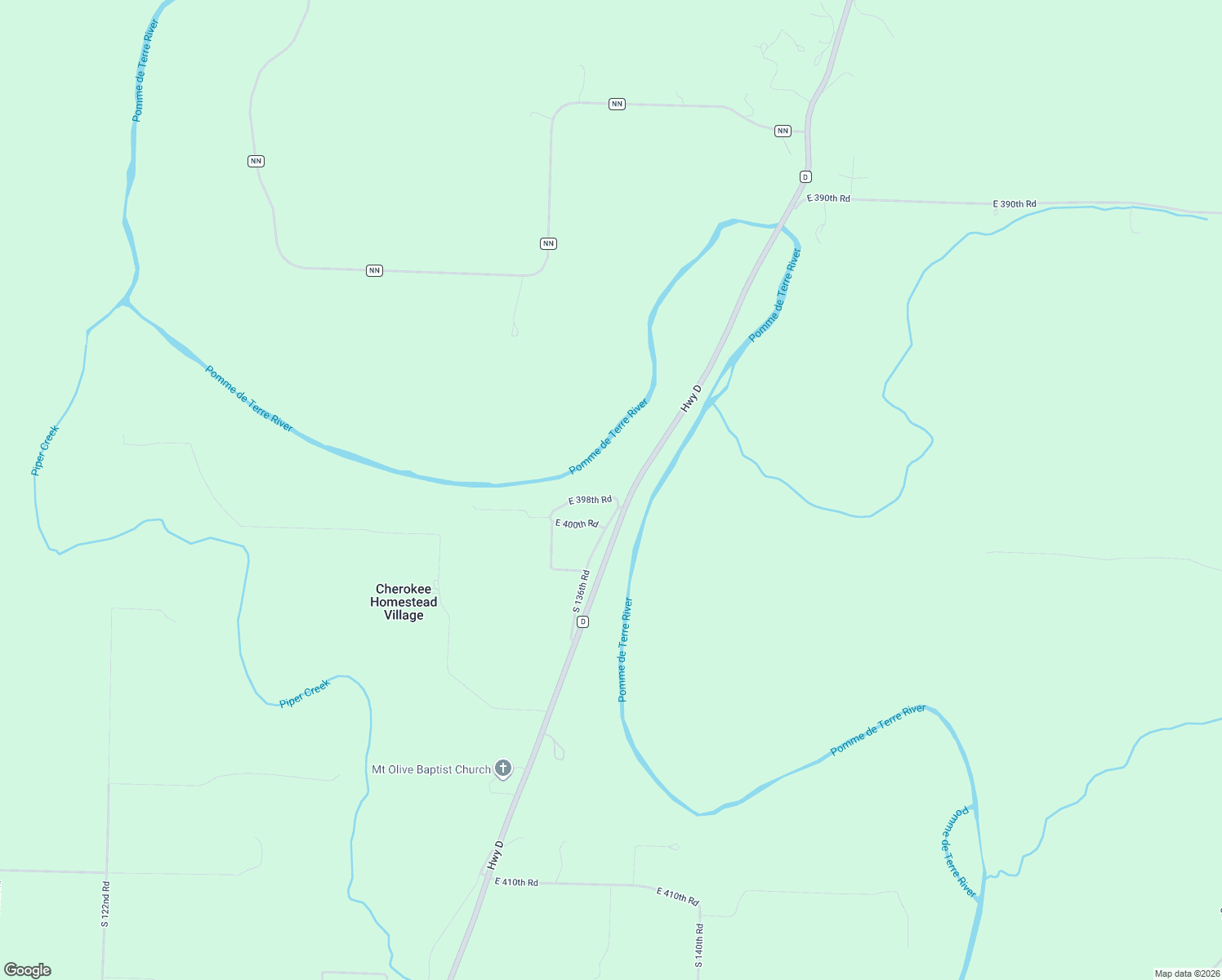 map of restaurants, bars, coffee shops, grocery stores, and more near 1353-1369 East 398th Road in Bolivar