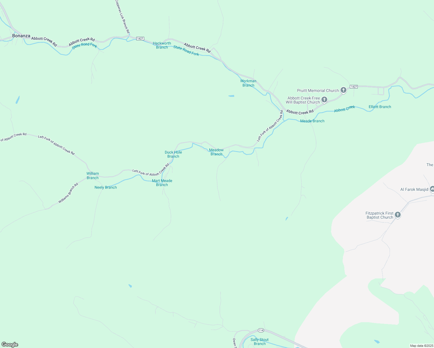 map of restaurants, bars, coffee shops, grocery stores, and more near Green Meadow Branch in Floyd County