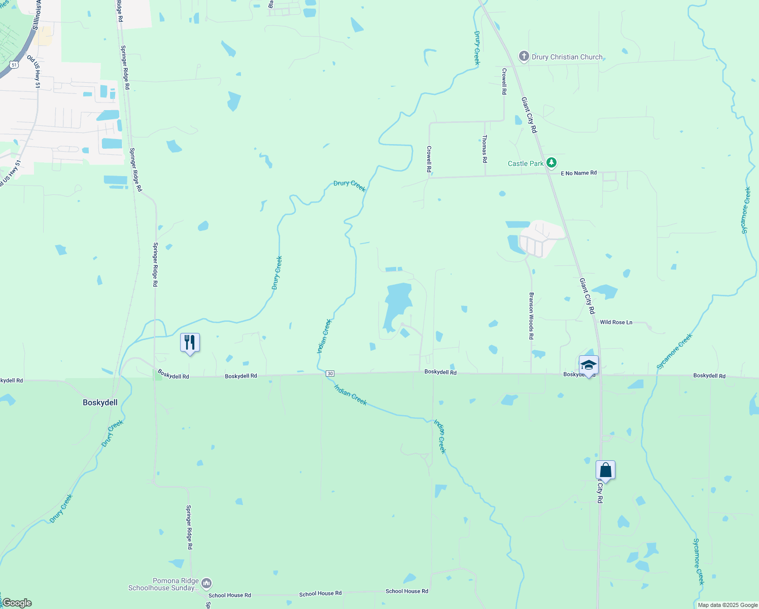 map of restaurants, bars, coffee shops, grocery stores, and more near 399 Lake Indian Hills Cir in Carbondale