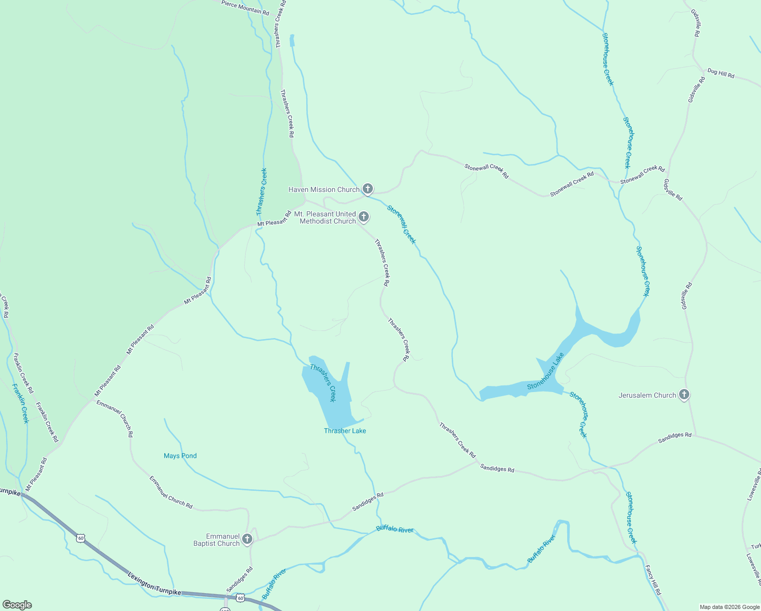map of restaurants, bars, coffee shops, grocery stores, and more near 642 Thrashers Creek Road in Amherst