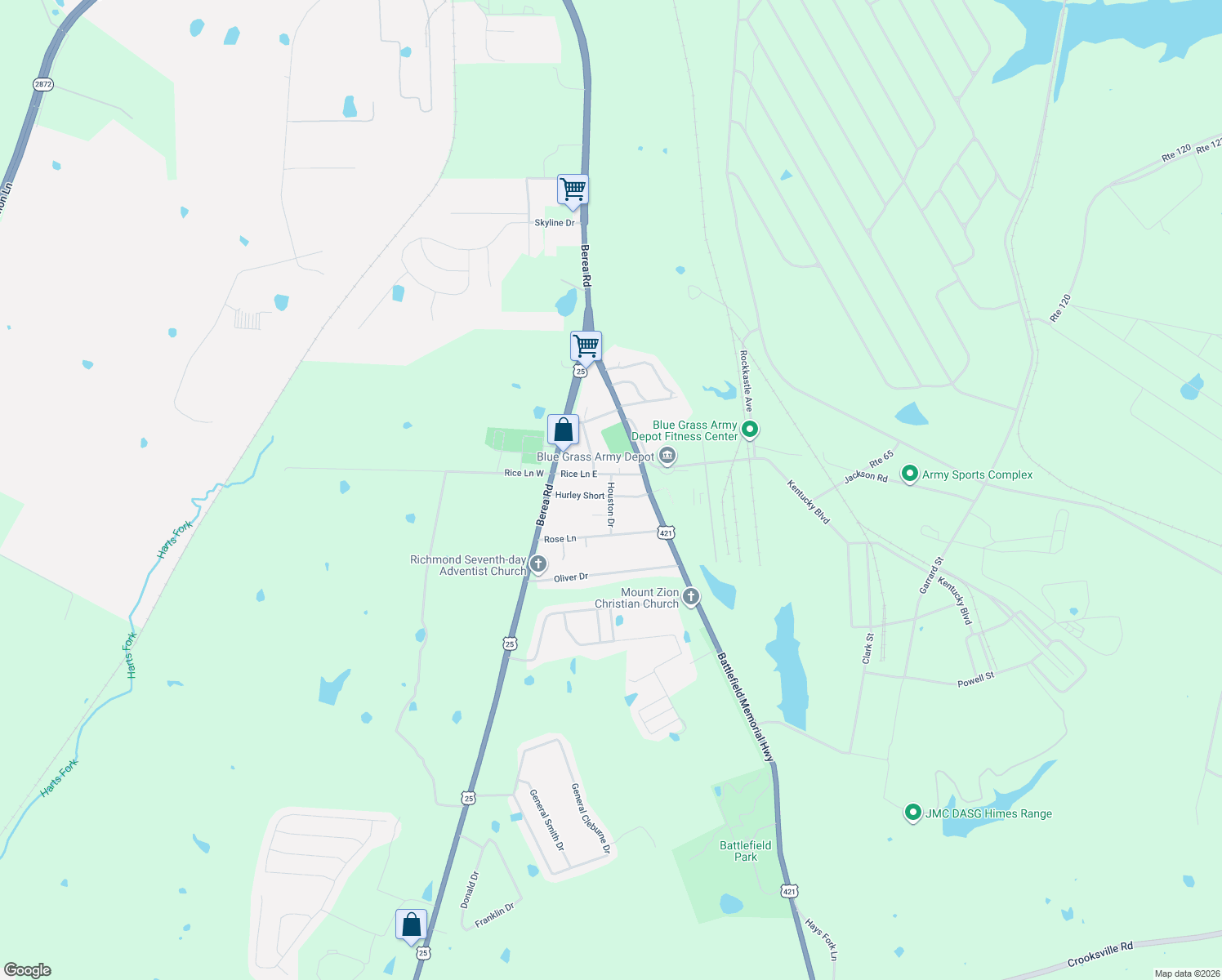 map of restaurants, bars, coffee shops, grocery stores, and more near 49 Houston Drive in Richmond