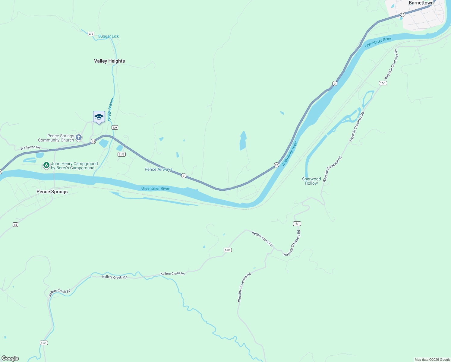 map of restaurants, bars, coffee shops, grocery stores, and more near 100 Lyall Hill Drive in Pence Springs